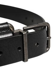 Dolce & Gabbana Black Calf Leather Silver Metal Buckle Belt