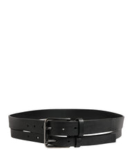 Dolce & Gabbana Black Double Strap Leather Silver Buckle Belt