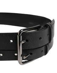 Dolce & Gabbana Black Double Strap Leather Silver Buckle Belt