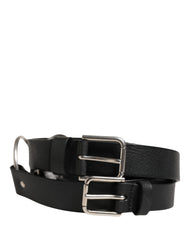 Dolce & Gabbana Black Double Strap Leather Silver Buckle Belt