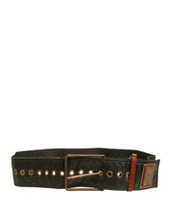Dolce & Gabbana Men Black Wide Leather DG Metal Buckle Belt