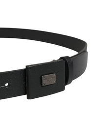 Dolce & Gabbana Men Black Calfskin Leather Square Buckle Belt