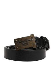 Dolce & Gabbana Men Black Classic Leather Logo Buckle Belt