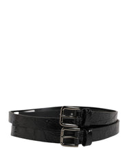 Dolce & Gabbana Black Double Strap Leather Silver Buckle Belt