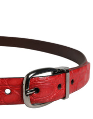 Dolce & Gabbana Men Red Exotic Leather Metal Buckle Belt