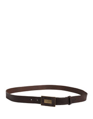 Dolce & Gabbana Men Brown Leather Logo Metal Buckle Belt