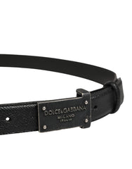 Dolce & Gabbana Men Black Calf Leather Logo Metal Buckle Belt
