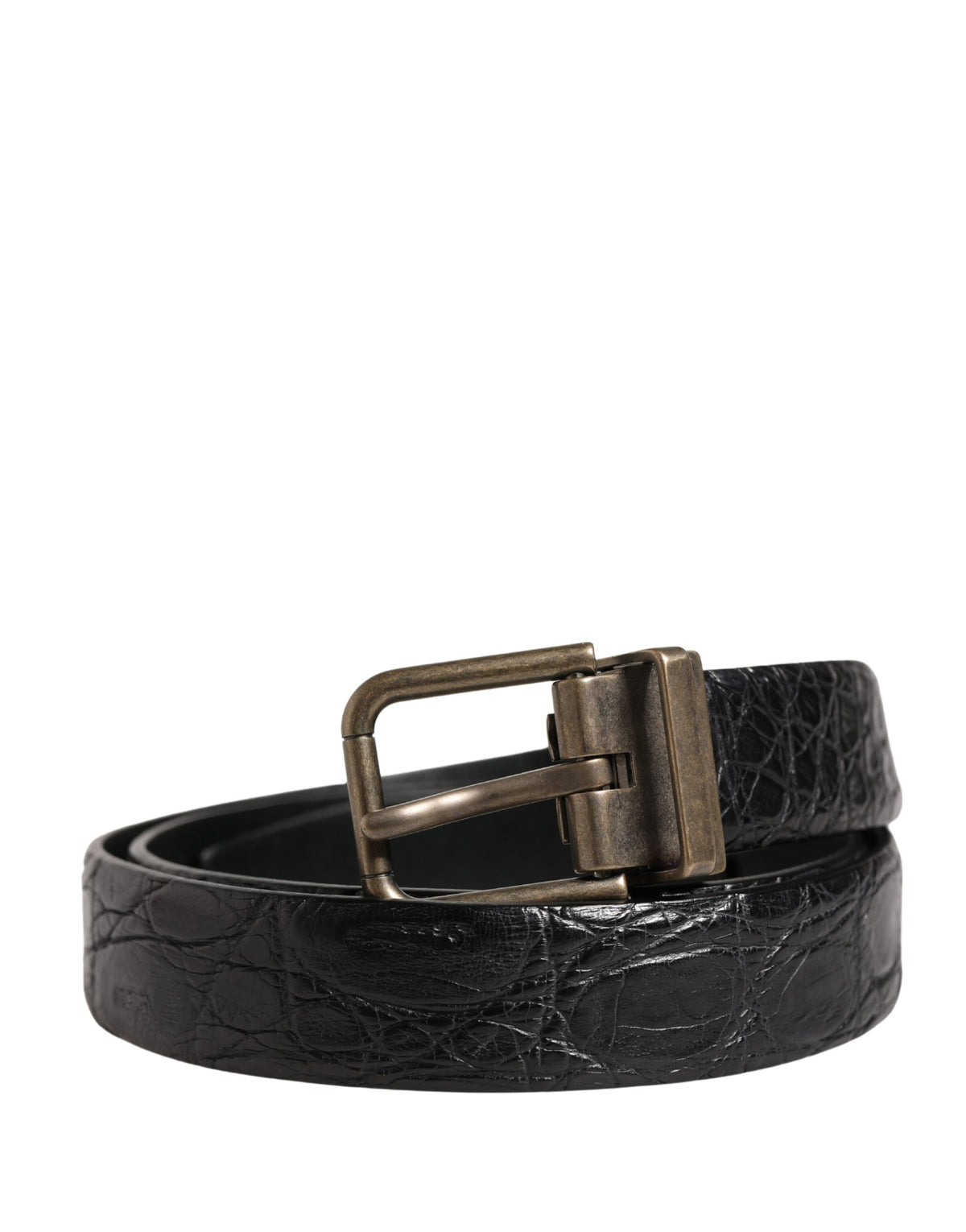 Dolce & Gabbana Men Black Exotic Leather Metal Buckle Belt
