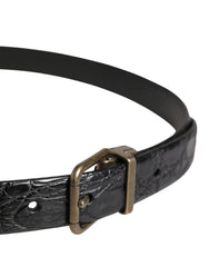 Dolce & Gabbana Men Black Exotic Leather Metal Buckle Belt