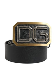 Dolce & Gabbana Men Black Leather DG Logo Metal Buckle Belt