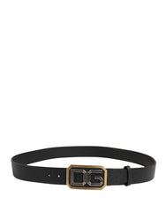 Dolce & Gabbana Men Black Leather DG Logo Metal Buckle Belt