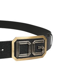 Dolce & Gabbana Men Black Leather DG Logo Metal Buckle Belt