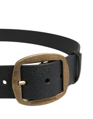 Dolce & Gabbana Men Black Classic Leather Metal Buckle Belt