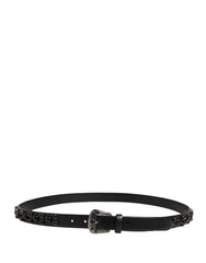 Dolce & Gabbana Men Black Calf Embellished Metal Buckle Belt