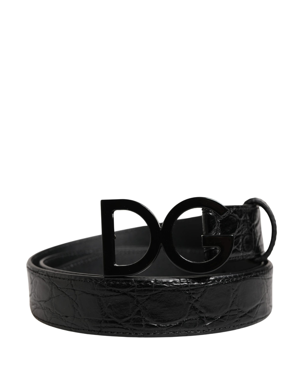 Dolce & Gabbana Men Black Exotic Leather Logo Buckle Belt
