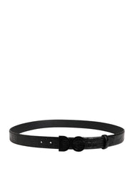 Dolce & Gabbana Men Black Exotic Leather Logo Buckle Belt