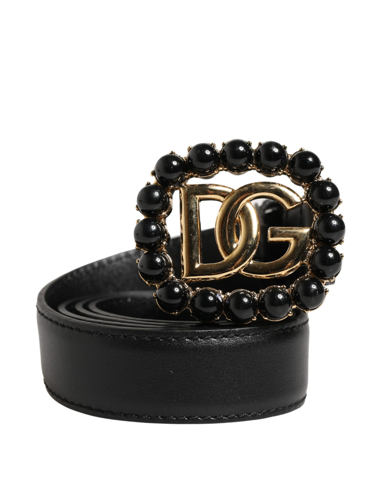 Dolce & Gabbana Black Leather DG Logo Embellished Buckle Belt