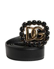 Dolce & Gabbana Black Leather DG Logo Embellished Buckle Belt