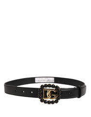 Dolce & Gabbana Black Leather DG Logo Embellished Buckle Belt
