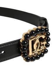 Dolce & Gabbana Black Leather DG Logo Embellished Buckle Belt