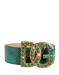 Dolce & Gabbana Green Leather DG Logo Embellished Buckle Belt