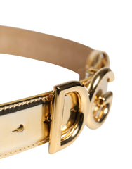 Dolce & Gabbana Gold Leather Crystals Logo Metal Buckle Belt