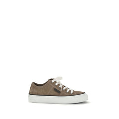 Brunello Cucinelli Beige Calf Leather Bos Taurus Low Top Sneakers