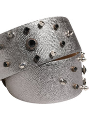 Dolce & Gabbana Silver Leather Crystal Metal Buckle Belt
