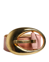 Dolce & Gabbana Pink Satin Leather Oval Metal Buckle Belt
