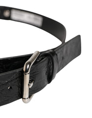 Dolce & Gabbana Black Exotic Leather Silver Metal Buckle Belt