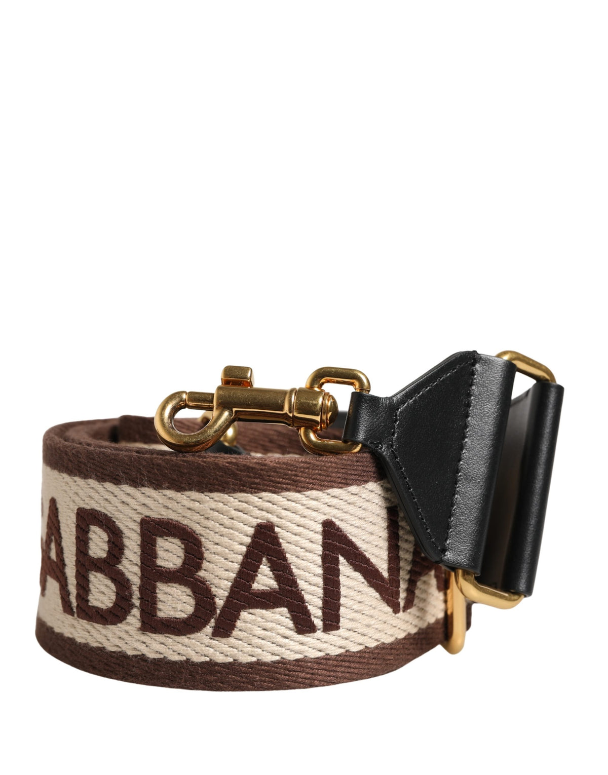 Dolce & Gabbana Beige Logo Print Gold Brass Bag Accessory Shoulder Strap