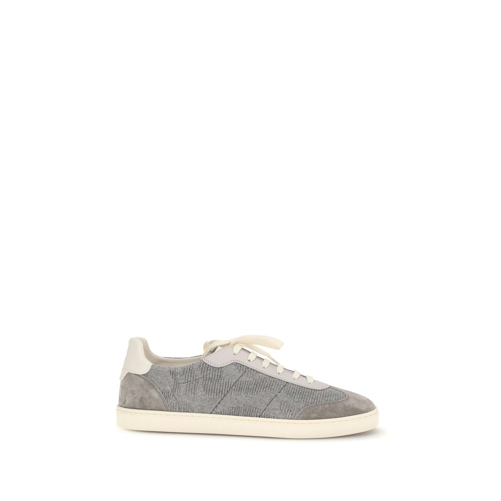 Brunello Cucinelli Gray Calf Leather Bos Taurus Sneakers