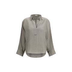 Brunello Cucinelli Bicolor Linen Blouse
