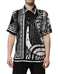 Dolce & Gabbana Black Silk Logo Print Short Sleeves Shirt