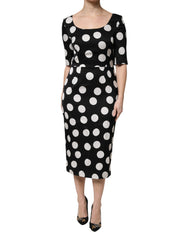 Dolce & Gabbana Black White Polka Dot Silk Sheath Midi Dress