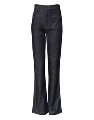 Dolce & Gabbana Dark Blue Cotton Flared Wide Leg Denim Jeans