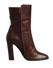 Dolce & Gabbana Brown Leather Heels Mid Calf Boots Shoes