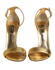 Dolce & Gabbana Gold Leather Keira High Heels Sandals Shoes