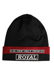 Dolce & Gabbana Black Cuffed "I'M THE ONLY PRINCE ROYAL" Beanie Hat