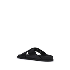Dolce & Gabbana Black Calf Leather Bos Taurus Flat Sandals