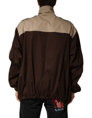 Dolce & Gabbana Brown Beige Cotton Zip Windbreaker Jacket