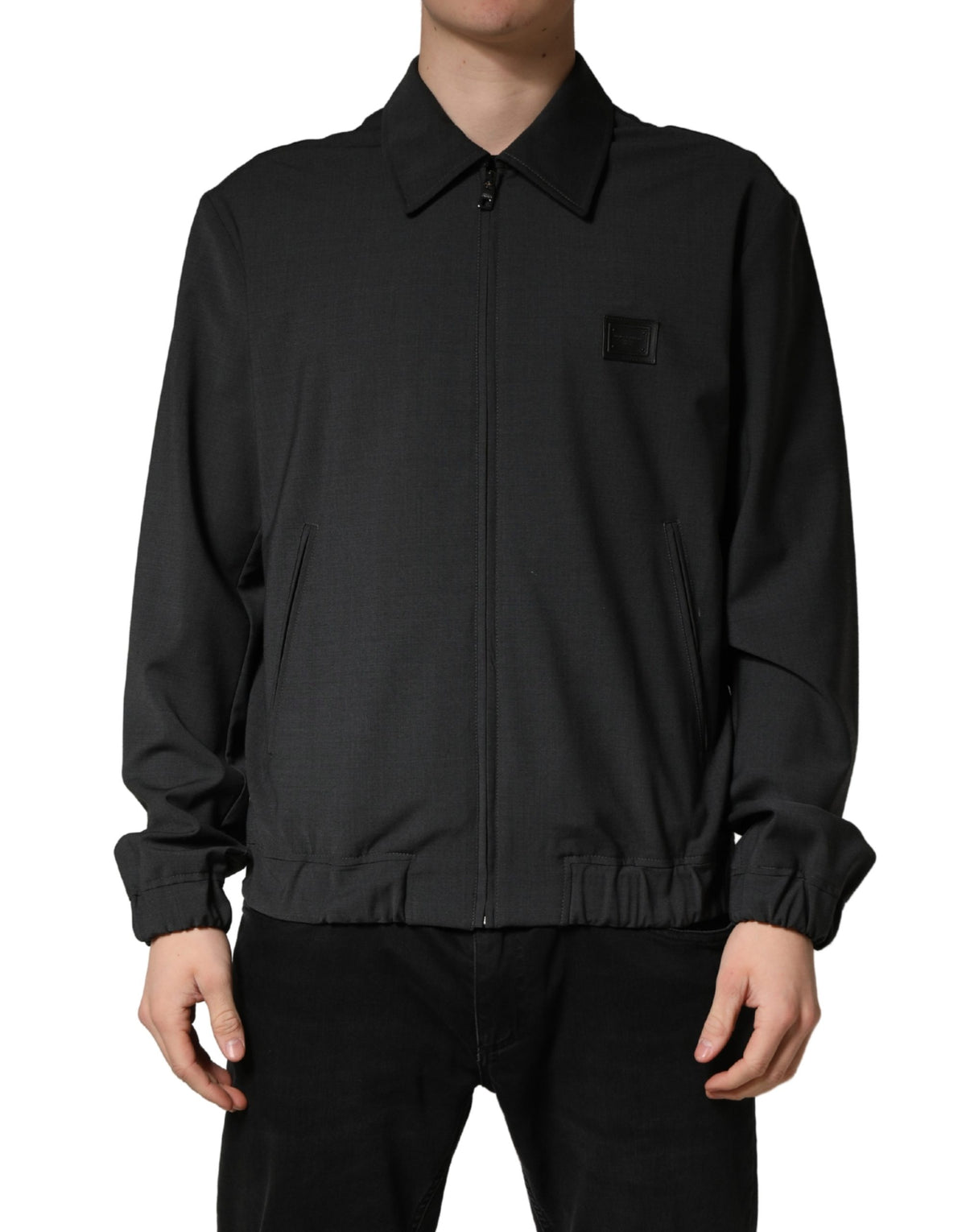 Dolce & Gabbana Black Wool Logo Full Zip Men Bomber Jacket