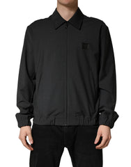 Dolce & Gabbana Black Wool Logo Full Zip Men Bomber Jacket