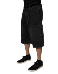 Dolce & Gabbana Black Mid Waist Denim Cargo Bermuda  Shorts