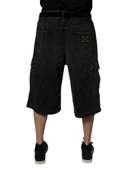 Dolce & Gabbana Black Mid Waist Denim Cargo Bermuda  Shorts