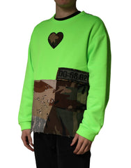 Dolce & Gabbana Green Patchwork Heart Men Sweatshirt Sweater