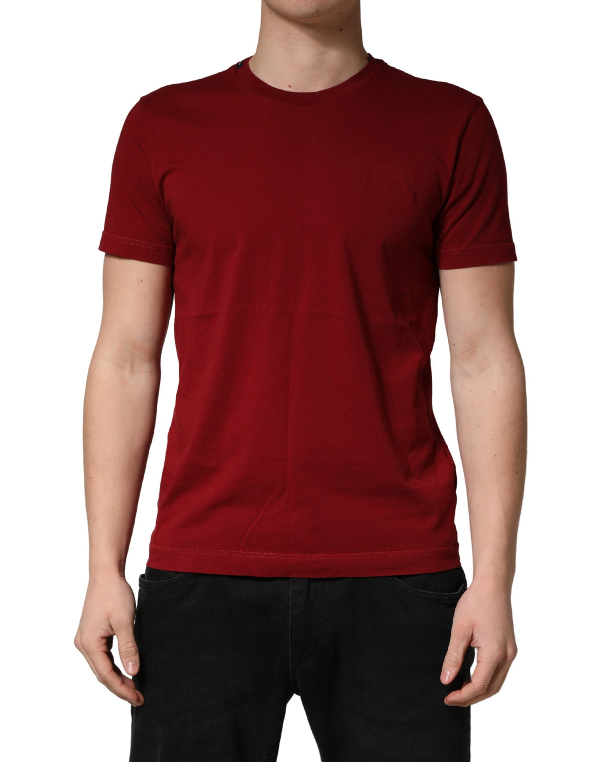 Dolce & Gabbana Maroon Cotton Crew Neck Short Sleeves T-shirt