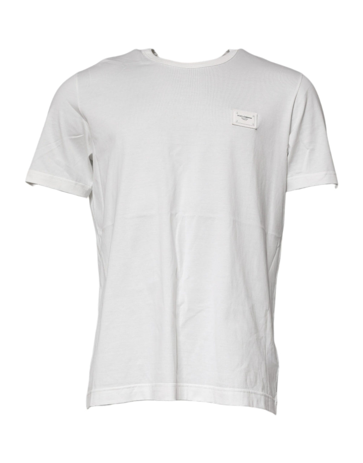 Dolce & Gabbana White Logo Plaque Cotton Crew Neck  T-shirt