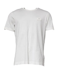 Dolce & Gabbana White Logo Plaque Cotton Crew Neck  T-shirt
