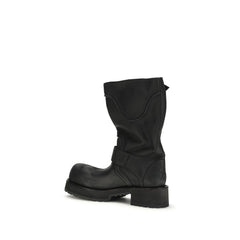 Balenciaga Black Calf Leather Bos Taurus Lace-Up Boots